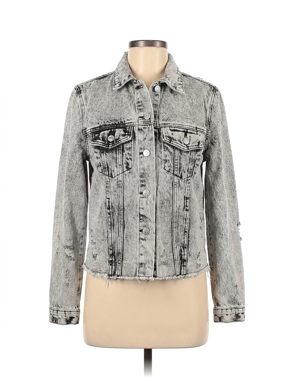 NEW VERVET BY FLYING MONKEY distressed crop denim jacket in black acid wash